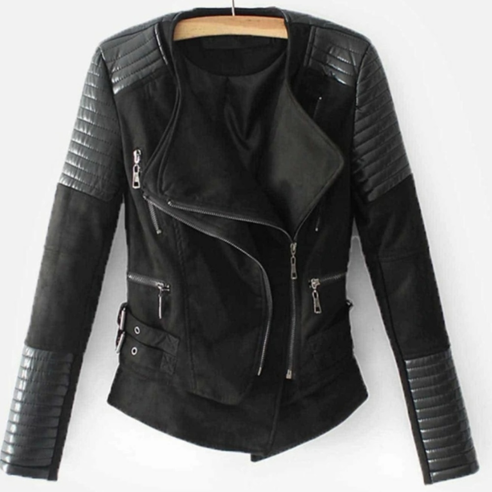 Zipper Detail Quilted PU Motto Jacket